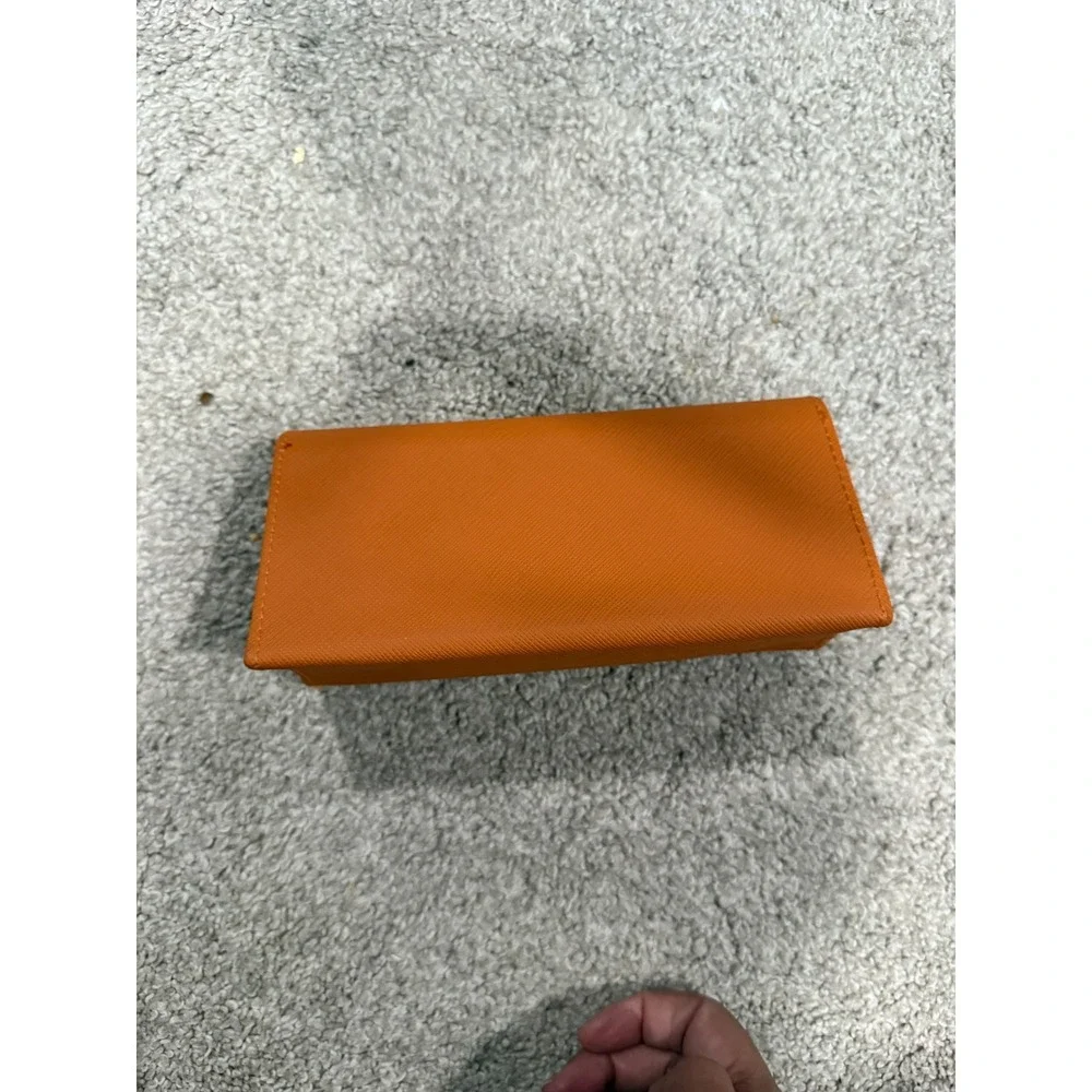 Tory Burch Orange Saffiano Leather Eyeglass Case‎ Holder Clutch Small Bag